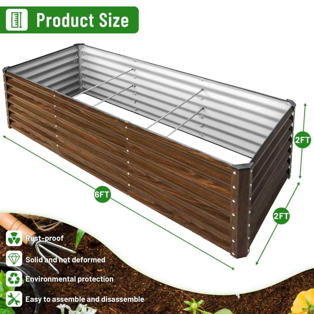 SnugNiture 6x2x2FT Galvanized Raised Garden Bed Kit, Metal Planter Box for Planting Plants Vegetables, Brown