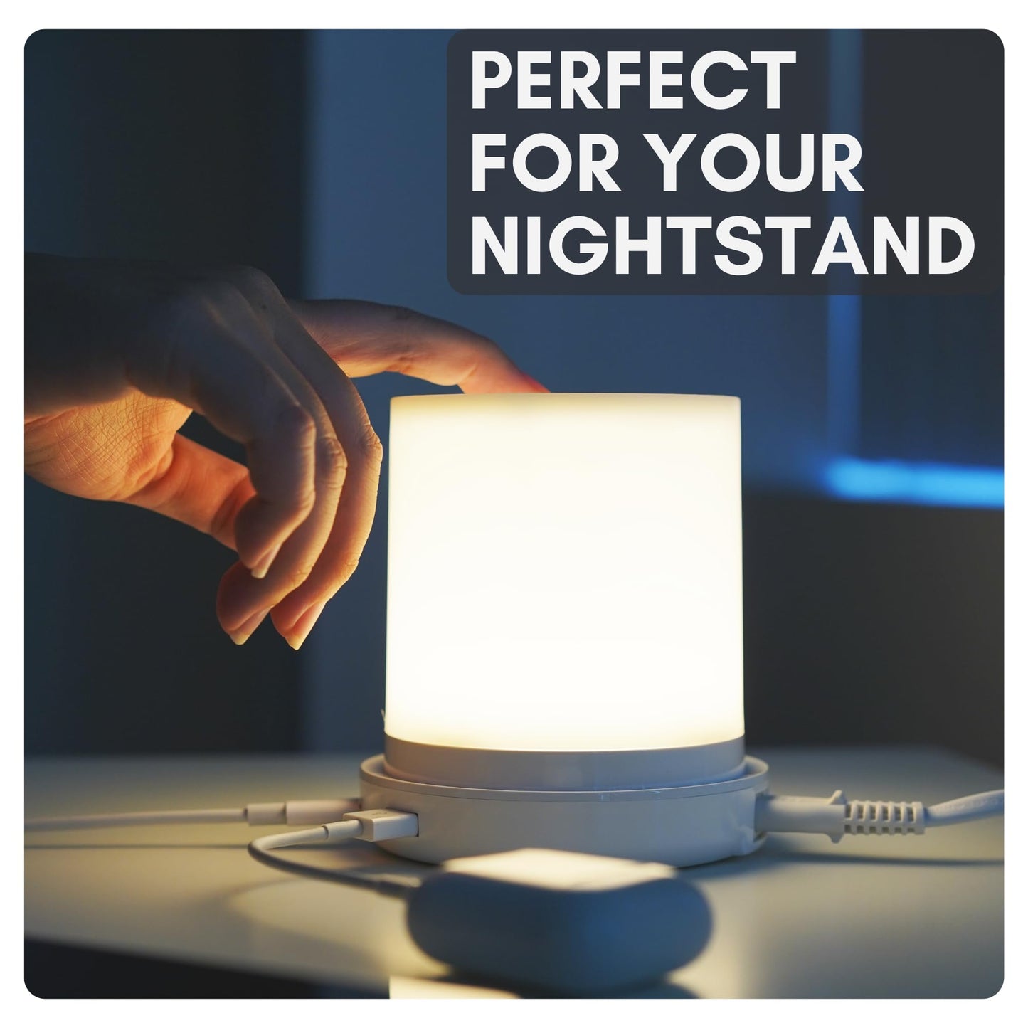Macally Small Bedside Lamp with USB Ports (USB C + A) - Fast Charging Bedside Light and 3 Way Dimmable Touch Lamp for Nightstands - Great as a Night Light and Charger for Bedrooms