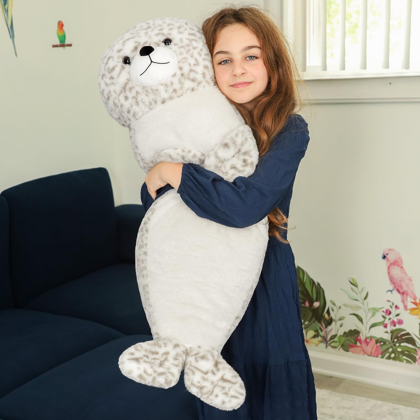 Tezituor 39 inch Giant Seal Stuffed Animal, Long Seal Plush Body Pillow, Hugging Soft Stuffed Ocean Seal Plush for Sleeping Kids Girlfriend