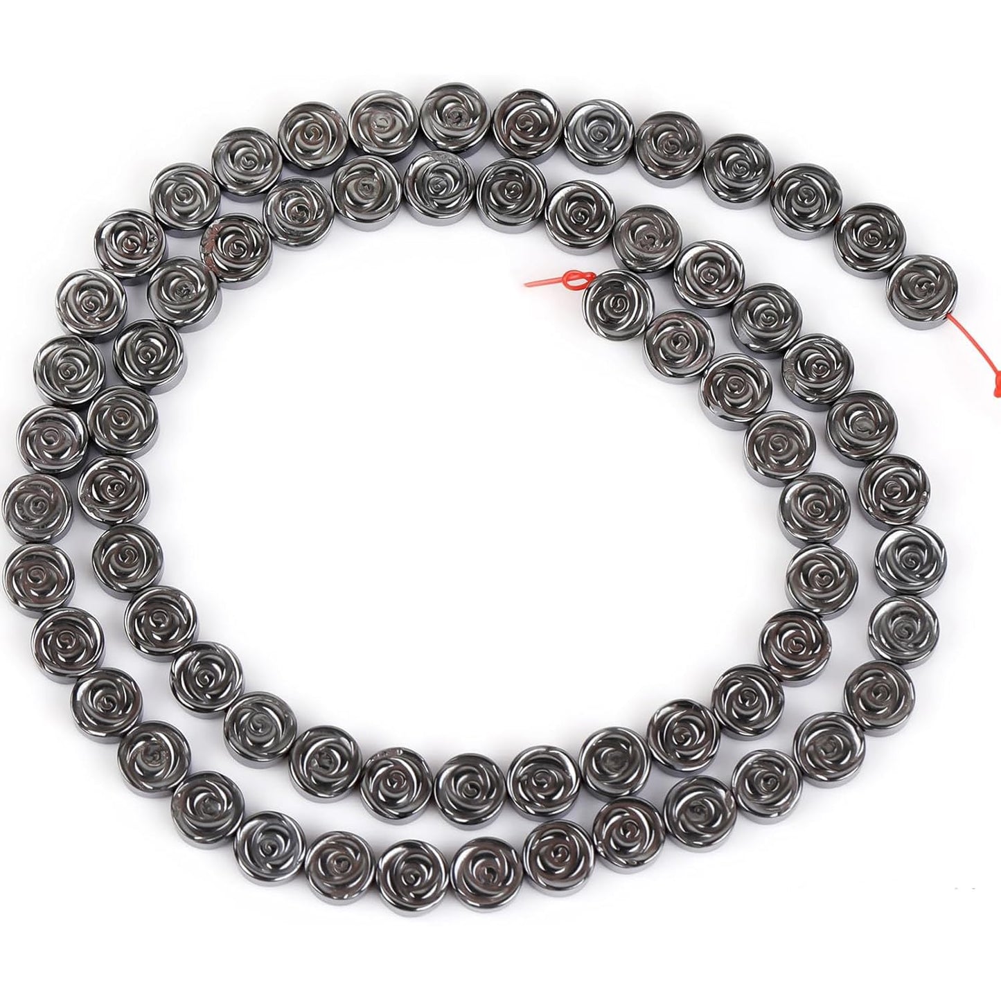 HAAMIIQII 50pcs 8mm Natural Black Hematite Loose Gemstone Beads Rose Flower Shape Spacer Stone Beads for Jewelry Making DIY Bracelets Necklaces Crafting