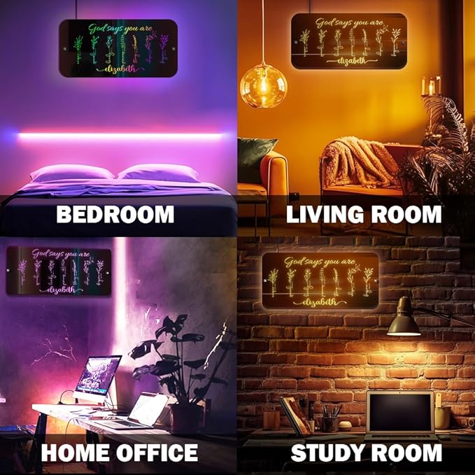 Personalized Affirmation Mirror LED Light - I Am Mirror - Name Light Up Sign for Wall RGB Light - LED Name Sign - Personalized Mirror Name Sign - Handmade Led Mirror for Bedroom (God Says You Are)