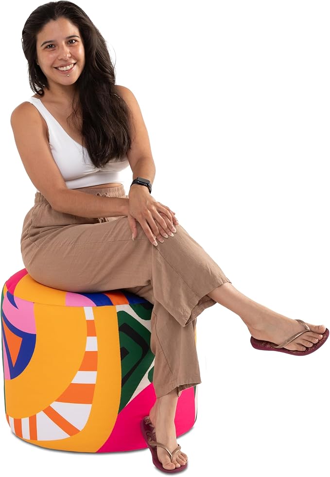 Jaxx Spring Indoor/Outdoor Bean Bag Pouf Ottoman, Zuri Multicolor Pattern