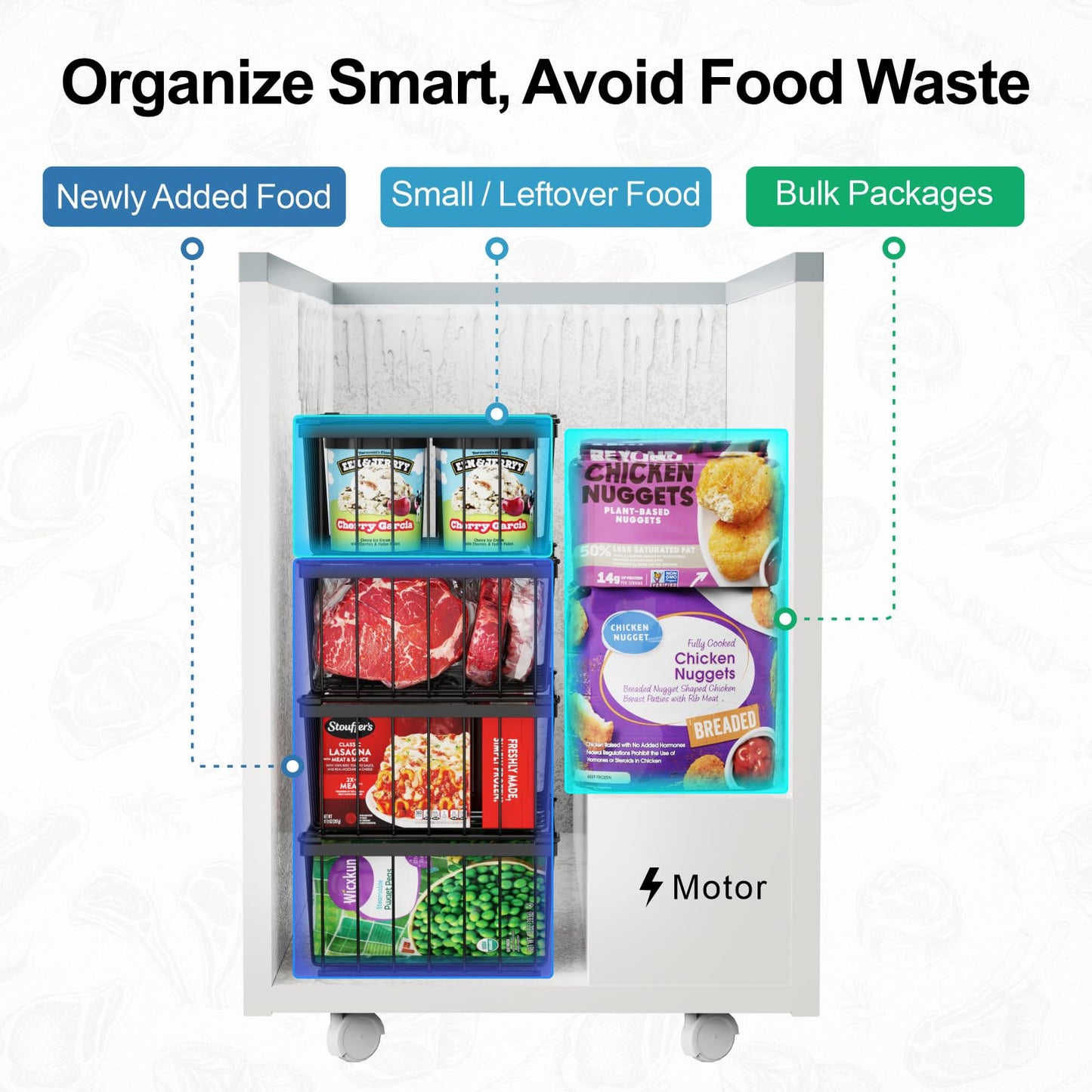 iSPECLE Freezer Organizer Bins - 4 Pack Stackable Deep Freezer Organizer Bins for 5 Cu.Ft Chest Freezer Sort Frozen Food, Heavy Duty Metal Storage Bins with Handles, Easy Access without Digging