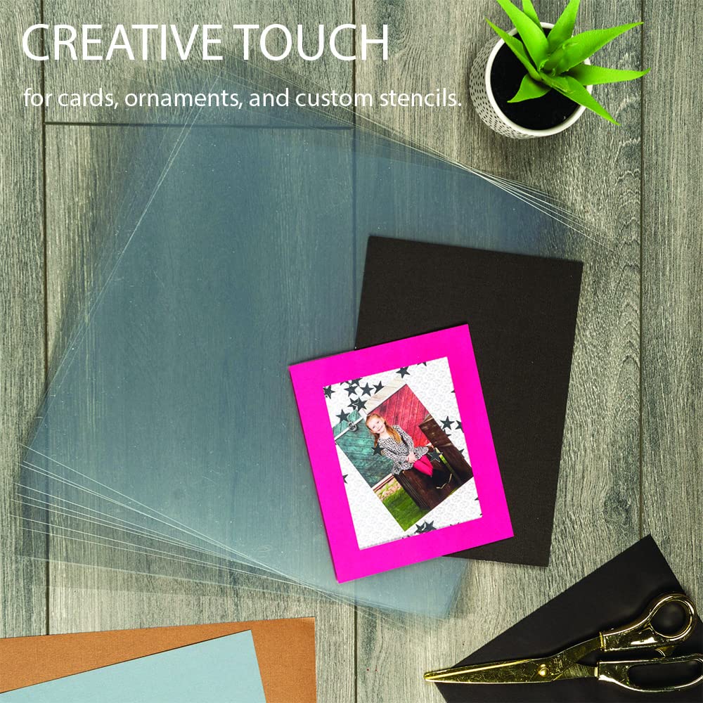 Samsill 50 Pack 12x12 .007 Clear Craft Plastic Sheets Compatible with Cricut, Stencils, Cards, Journals, Crafts, 3D Embellishments, Acetate Sheets for Crafts, Plastic Sheet .007"