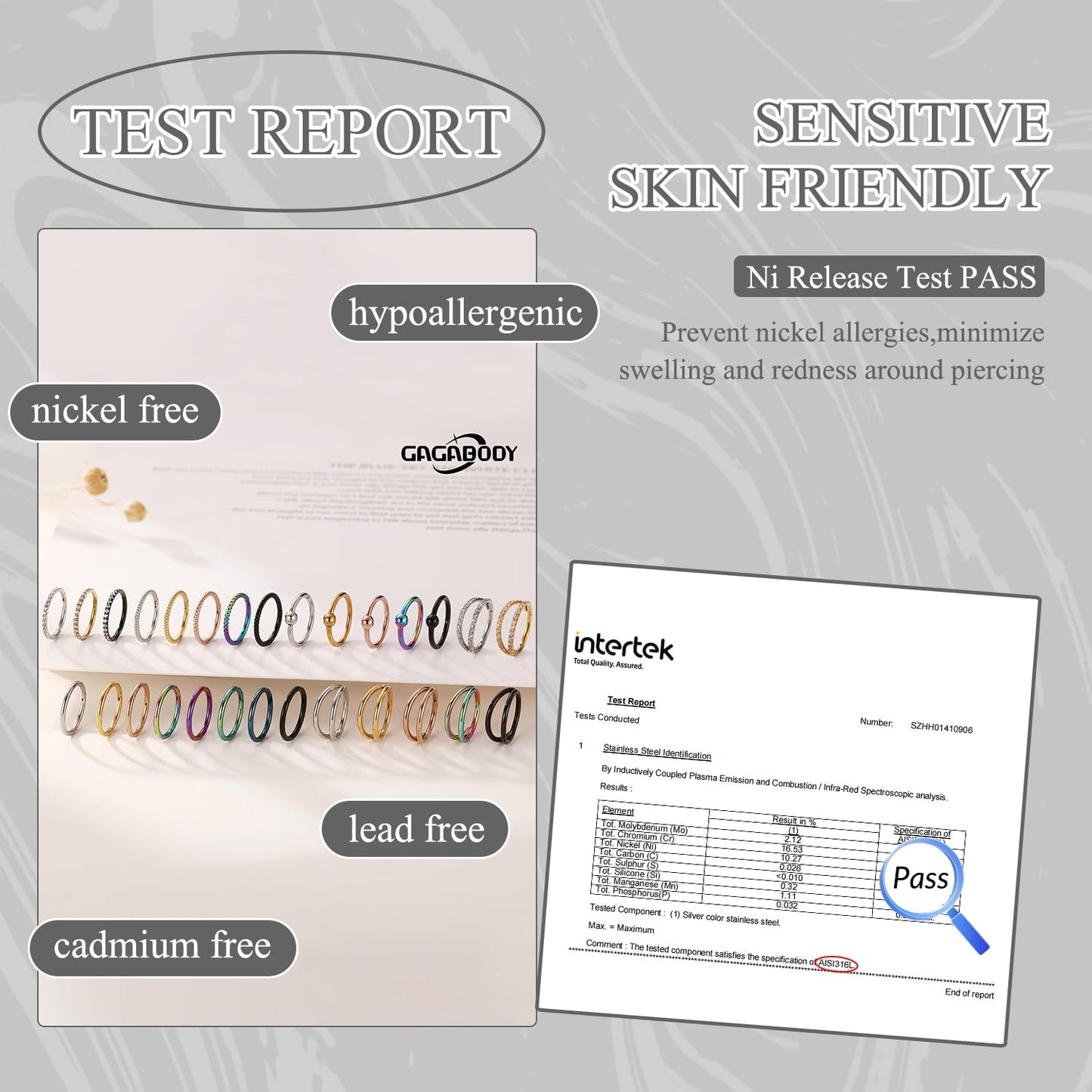 Conch Piercing Jewelry 16g Nose Hoop Double Hoop Septum Ring With CZ Clicker Surgical Steel Lip Rings Helix Earring Gold Cartilage 12mm