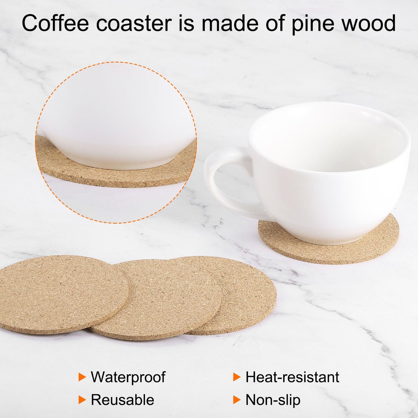 HARFINGTON 12pcs Cork Coasters 3.5 Inch 0.2 Inch Thick Non-Slip Heat-Resistant Round Absorbent Blank Coasters Reusable Wooden Coffee Coaster for Drink Home Office Bar DIY Crafts