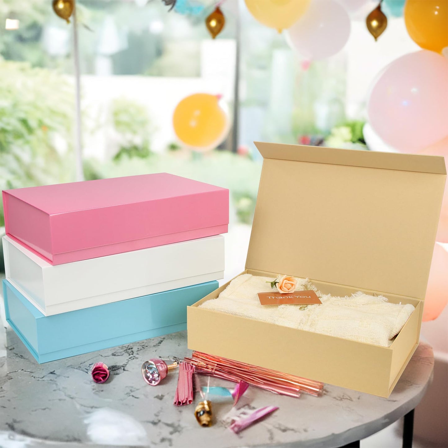 PACKHOME Mother's Day Extra Large Gift Box 17.5x11.3x4.3 Inches, Sturdy Shirt Box with Magnetic Lid for Clothes and Large Gifts (Glossy White)