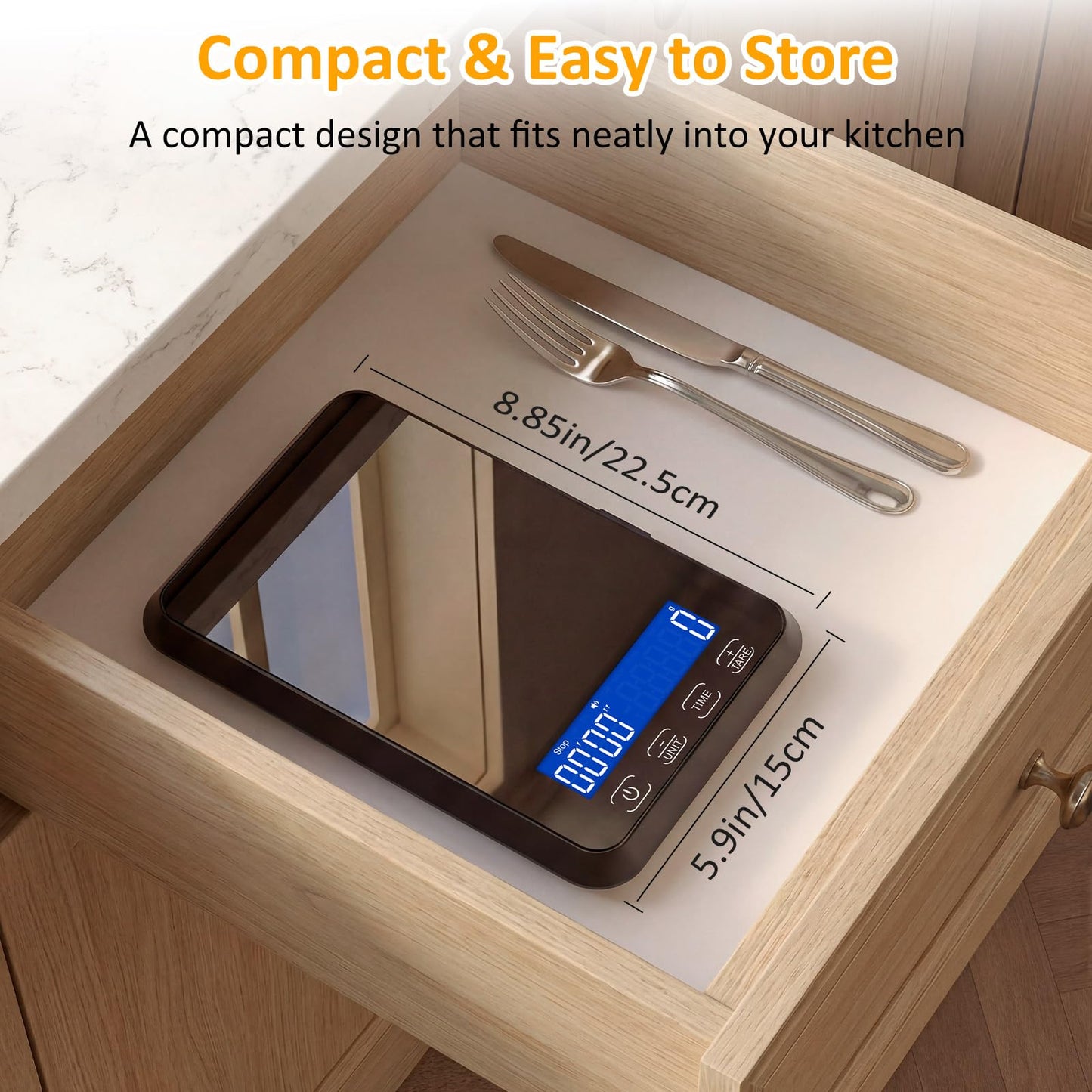 Letron Food Scale, 33 lb / 0.1 oz High Precision Kitchen Scale for Sourdough Bread, Built-in 7 Units, Timing & Tare Function, Rechargeable Digital Kitchen Scale for Food, Baking, Cooking