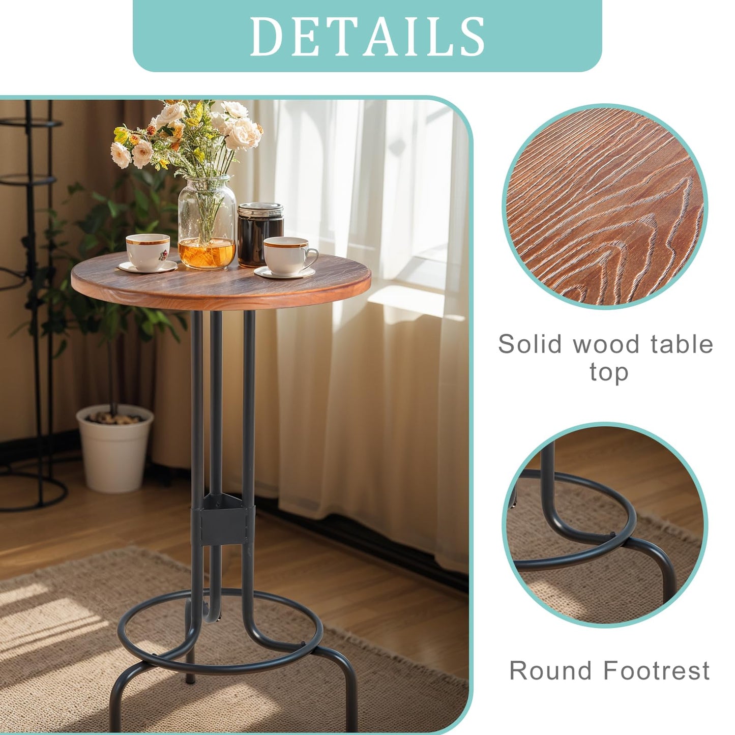 BOKKOLIK 41.3inch Height Small Bistro Table for Living Room Vintage Style Round Bar Table in Home Kitchen Farmhouse Display Stand for Plants