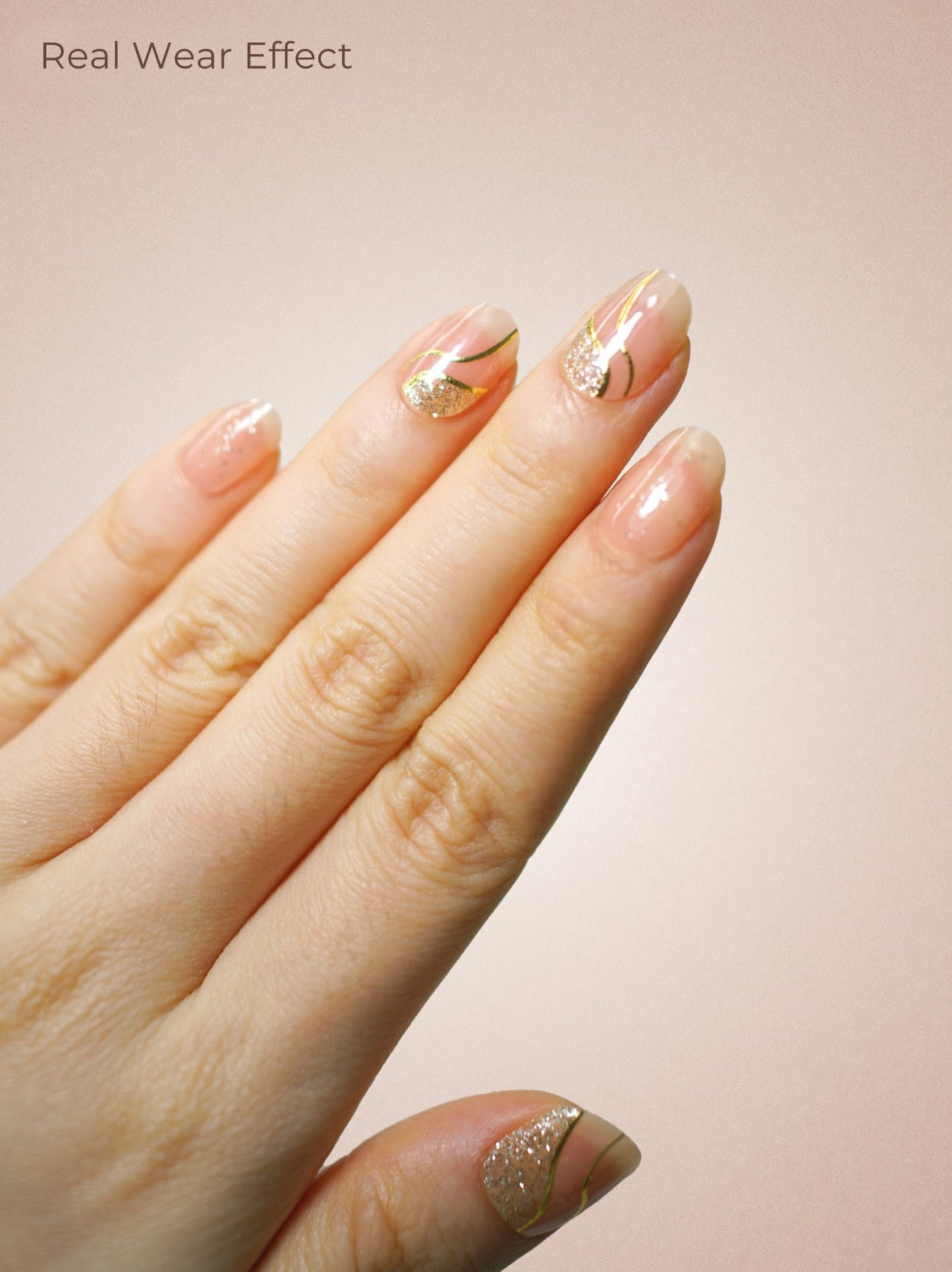 Beaolata Real Gel Nail Strips (No UV Light Needed) - 44Pcs Salon Quality Nail Stickers - Long Lasting Polish Wraps for Women, Easy Apply & Remove (Pastel Twilight Nude)