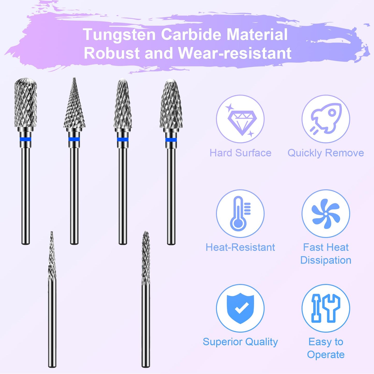 Diesisa 6 Pack Nail Drill Bits for Acrylic Nails, 3/32" Shank Drill Bits for Nails Professional Electric Cuticle Drill Bit, Cuticle Cleaner Nail Gel Polish Remover Tool for Home Salon Nail Bits-Blue