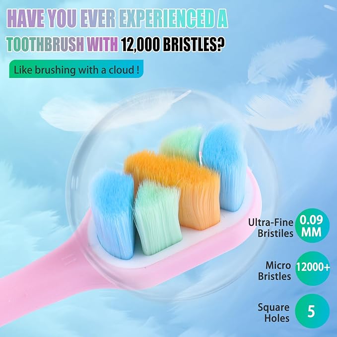 6-Pack Extra Soft Toothbrushes for Sensitive Teeth & Receding Gums - Dentist-Designed Tapered Bristles for Gentle Plaque Removal - Individually Wrapped Toothbrushes