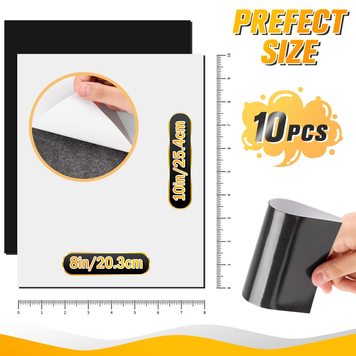 Grtard 8" x 10" Magnetic Sheets with Adhesive Backing, 10 Pack Flexible Magnet Sheets with Adhesive for Stickers, Strong Cuttable Magnetic Sheet for Crafts, Photos, DIY