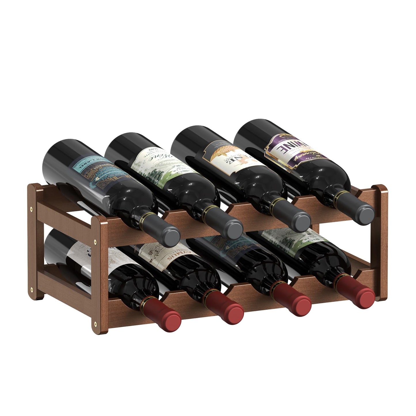 CAMOAT Wine Rack |Open & 2-Tier Bamboo Wine Holder| Freestanding Floor & Countertop Wine Display-Space-Saving Wooden Wine Storage Shelf for Kitchen, Cabinets,Bar & Dining Room(1, 2-Tiers)