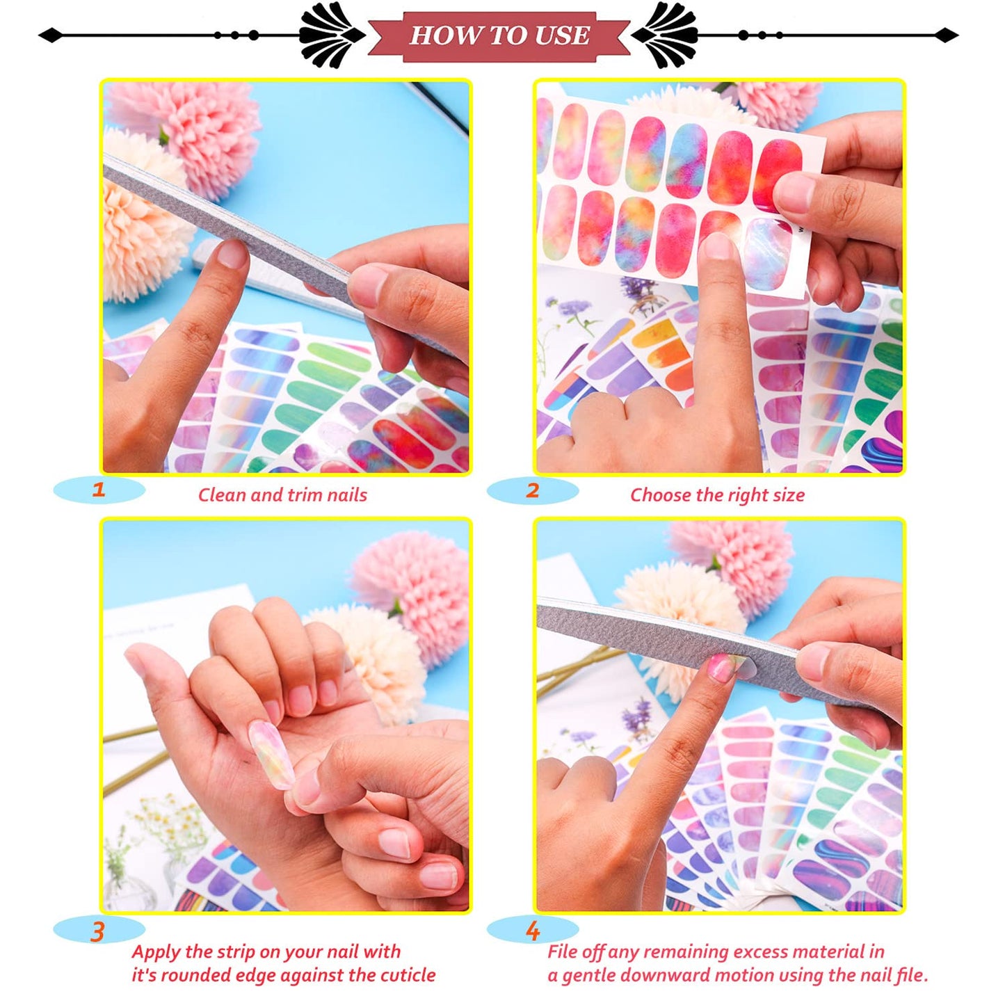JERCLITY 280 Pieces 20 Sheets Full Wrap Marbling Nail Polish Strips Self-Adhesive Stickers With File for Women (Pink Series)