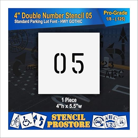 Pavement, Curb, and WheelStop Stencils - 4 inch Double Number Stencil - (05) - 4" x 5.5" x 1/8" (128 mil) - Pro-Grade