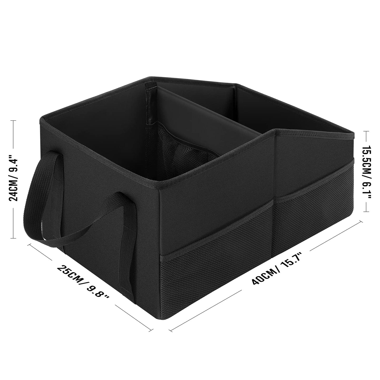 INFIVITA Car Organizer - Automotive Organizer for Front And Back Seat or Floor, Car Caddy Organizer with Divide, Handles and Multiple Mesh Pockets