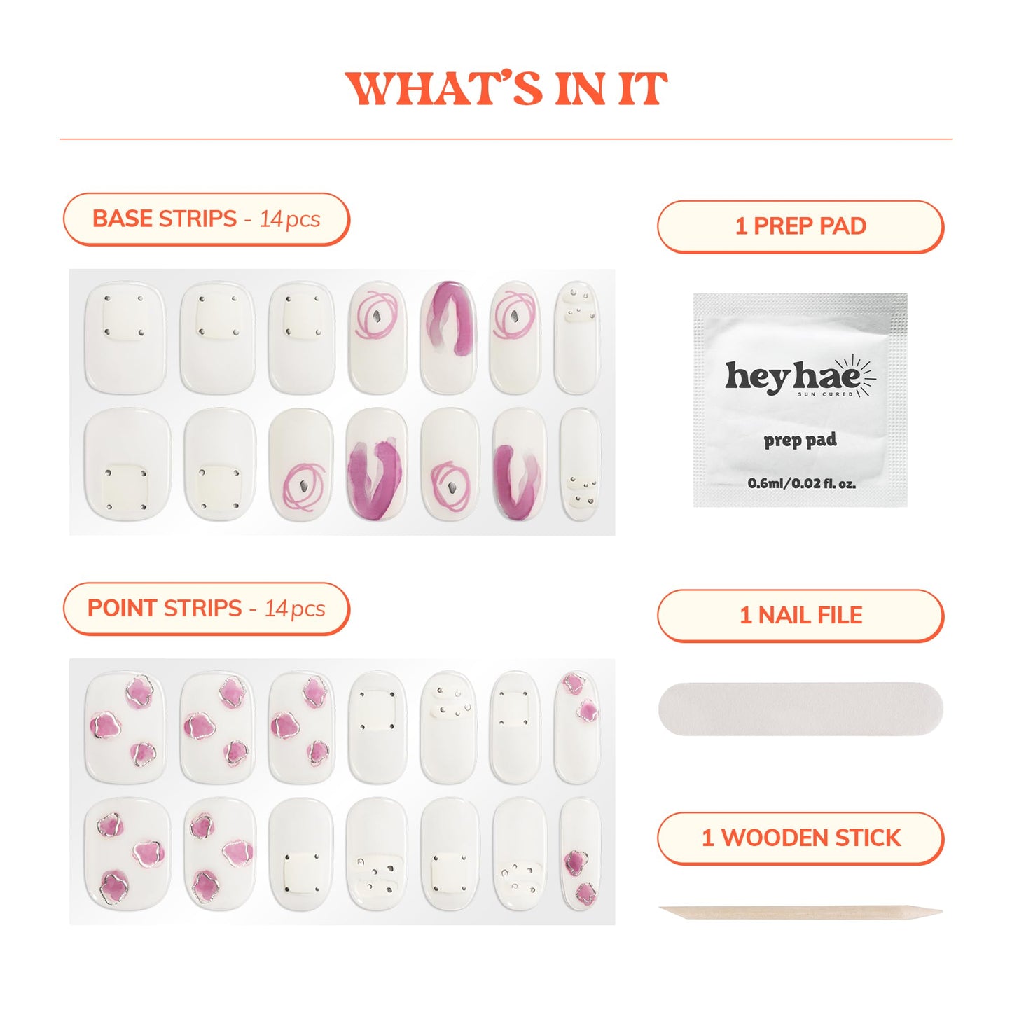 Heyhae Semi Cured Gel Nail Strips | No LED Lamp Needed | Glitter, Pink, Spring | Easy Apply & Remove, Salon Quality | Includes 28 Strips, 1 Prep Pads, Nail File & Wooden Stick - Hey, Salty Kisses