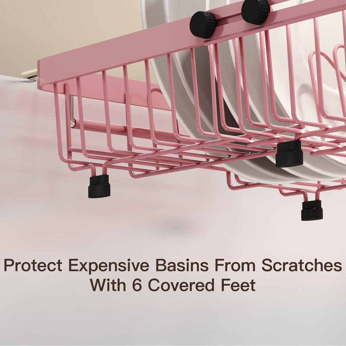Pink Dish Drying Rack Over The Sink with Utensil Holder