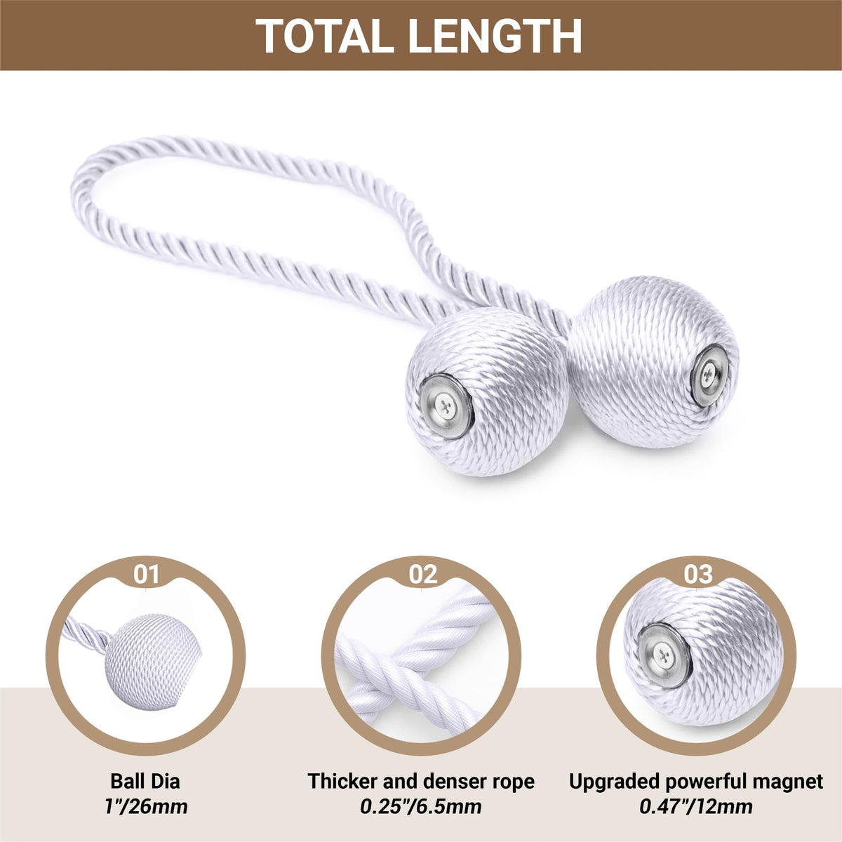 Magnetic Curtain Tiebacks White 4 Pack