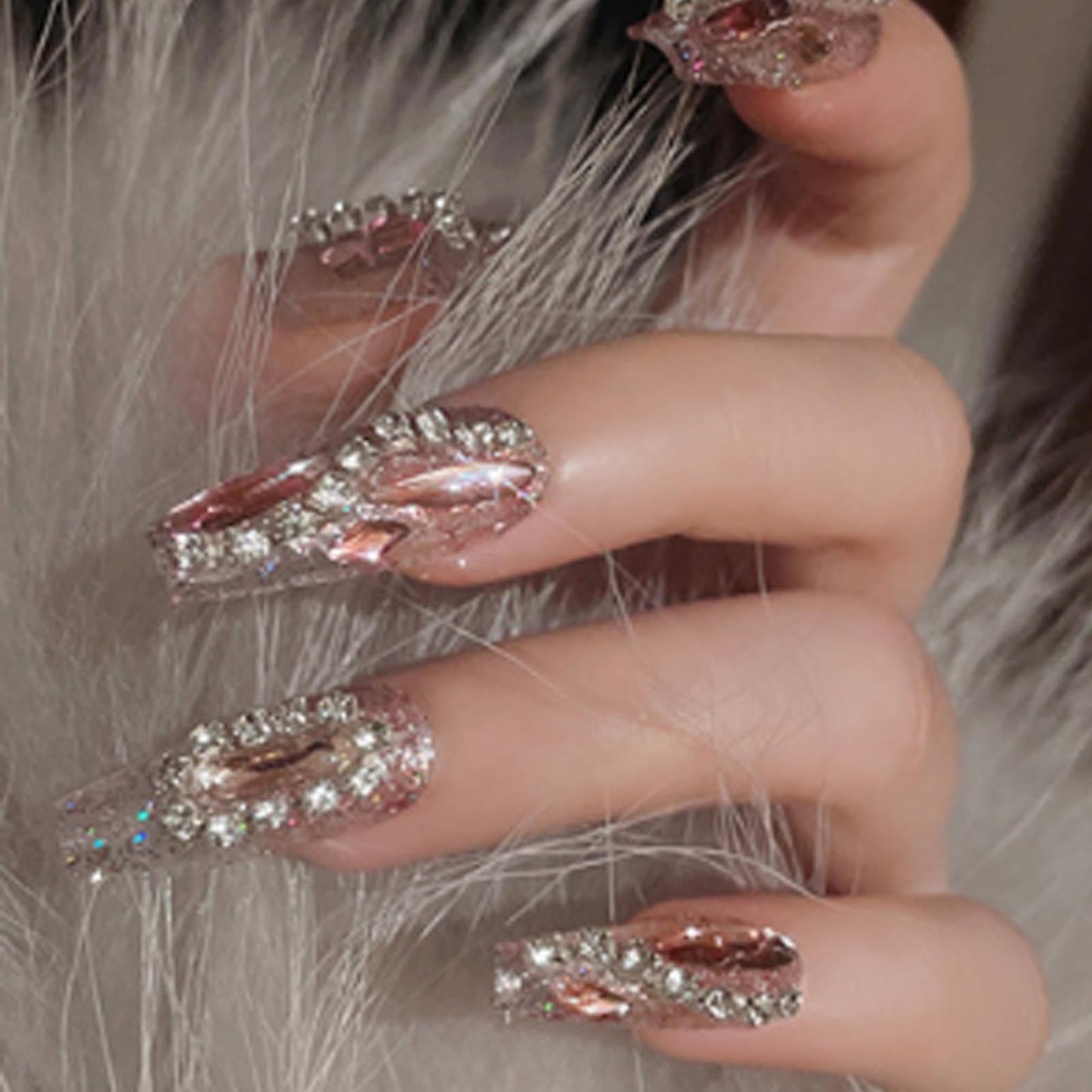 Hkanlre 3D Press on Nails Medium Fake Coffin Nails Tips Full Cover Luxury False Nails for Women and Girls 24PCS