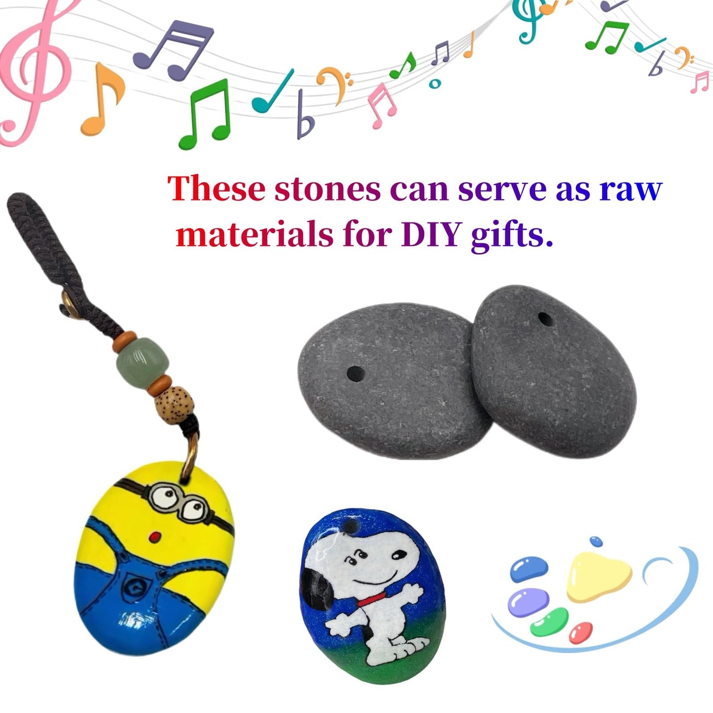 Lifetop 10pc Drilled Small Flat River Rocks for Painting, 1.2"-1.5" Craft Rocks, Art Pebbles
