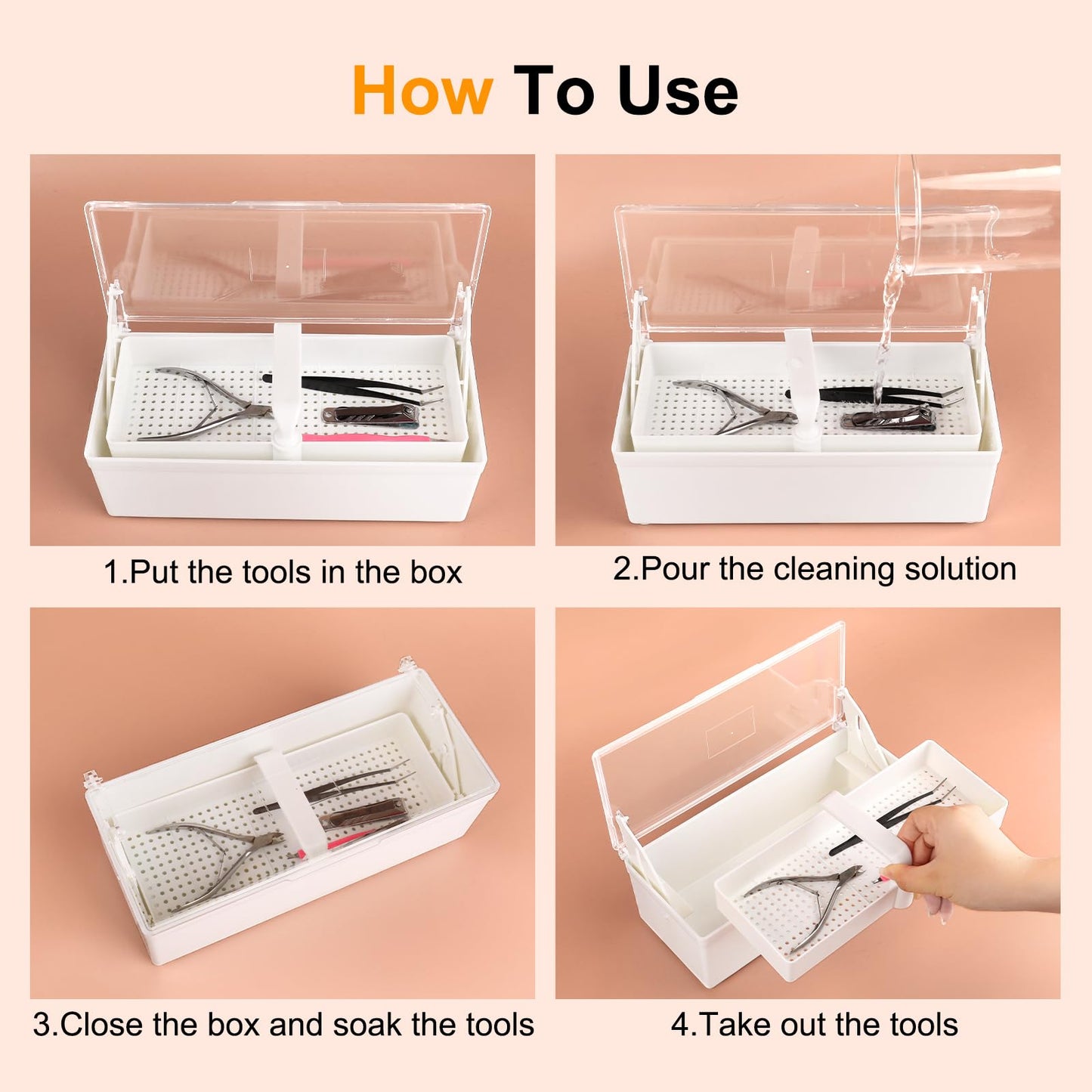 heemeei Nail Tool Sterilizer Box, Plastic Sterilizing Tray for Nail Art Tools, Portable Nail Sterilizer Machine, Disinfection Box for Tweezers, Hair Salons, Spas and Manicure Equipment (White)