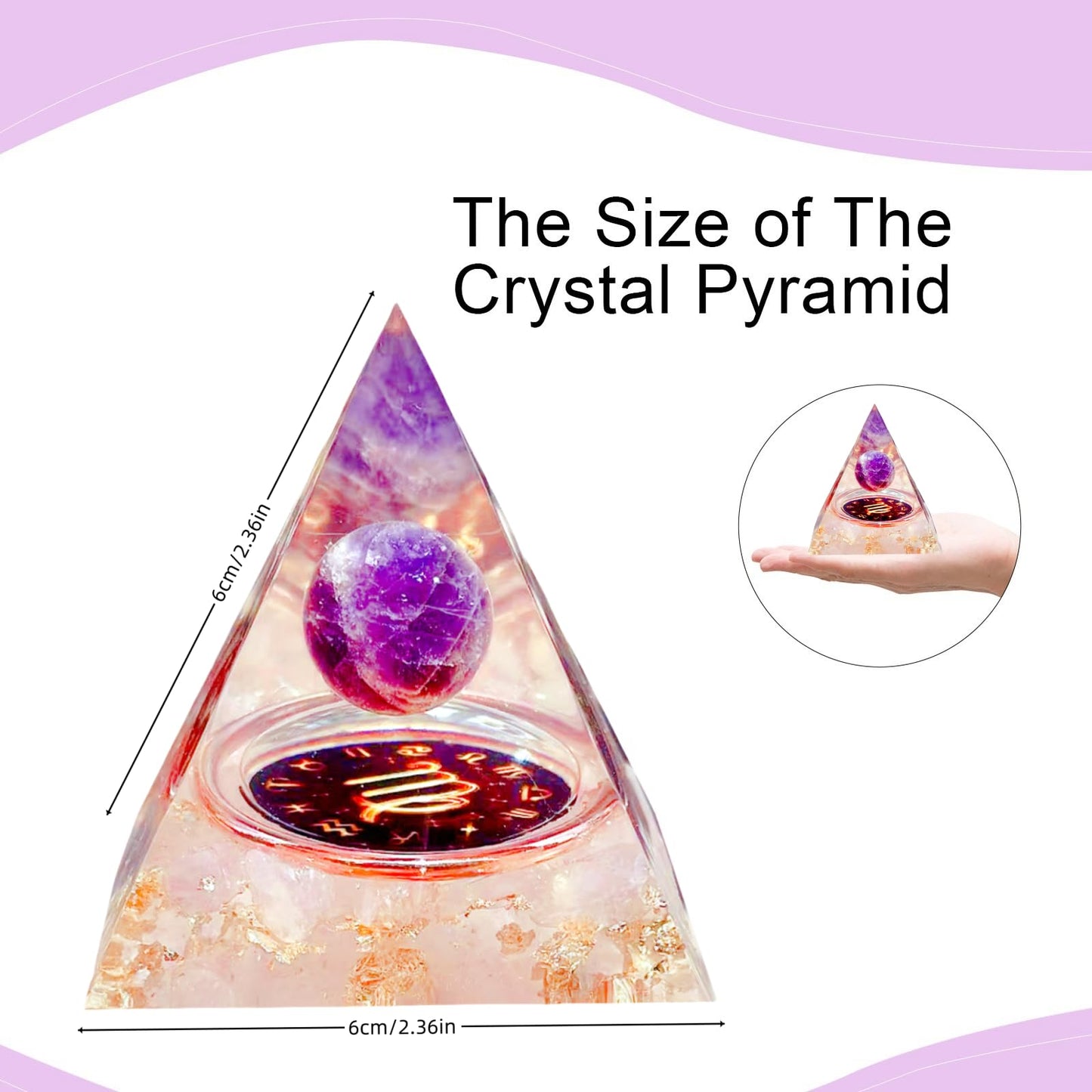 Saefheled Twelve Constellations Virgo Orgone Pyramid,Natural Amethyst&Pink Crystal Orgonite Crystal Healing Pyramid for Protection Chakra,Unique Constellation Pyramids for Positive Energy,Money Health