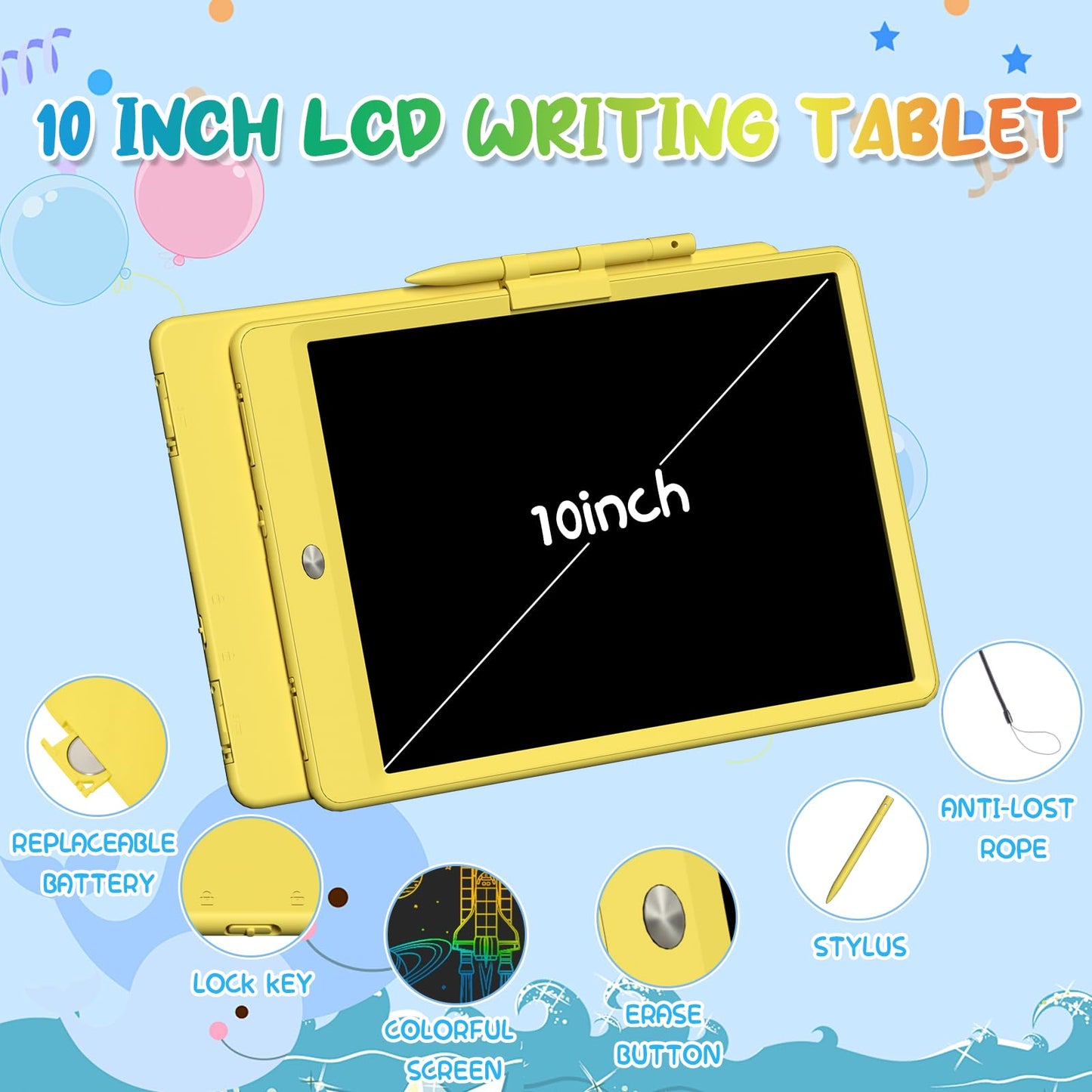 PYTTUR 2 Pack LCD Writing Tablet for Kids 10 Inch Reusable Drawing Tablets for Kids Colorful Writing Board Electronic Drawing Board Educational and Learning Toys for 2-4 Year Old Boys