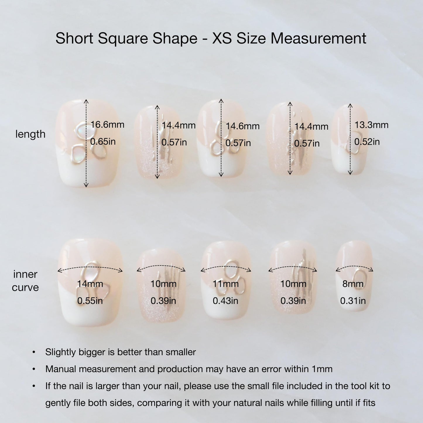 [GLORS] Purely Handmade Press On Nails | Mica Love - Shell Piece Pure and Seductive Nail Art | Salon Quality Fake False Nails in Short Square 10 pieces (XS, SS)