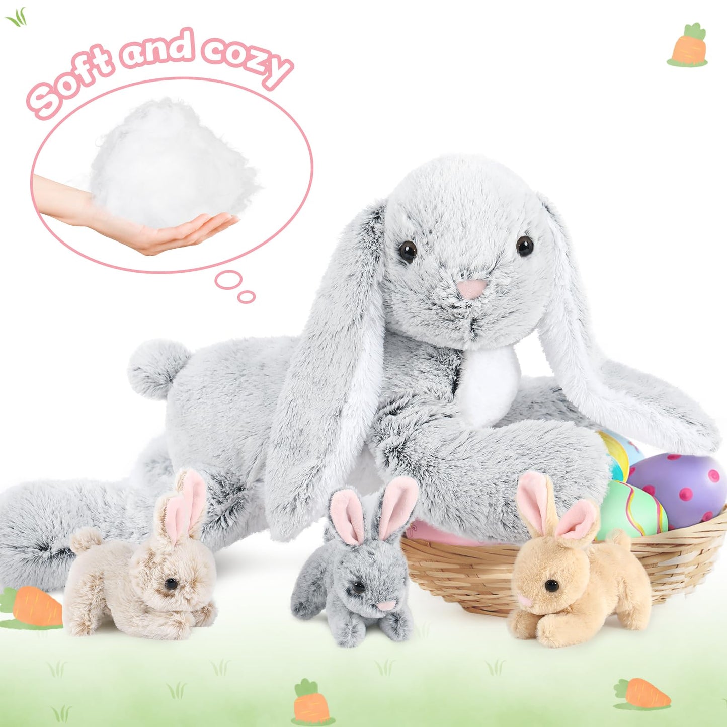 MaoGoLan 4Pcs Easter Bunny Stuffed Animals with 3 Babies Inside, 24" Soft and Cuddly Giant Rabbit Plush, Easter Stuffed Bunny Gift for Kids,Boys,Girls