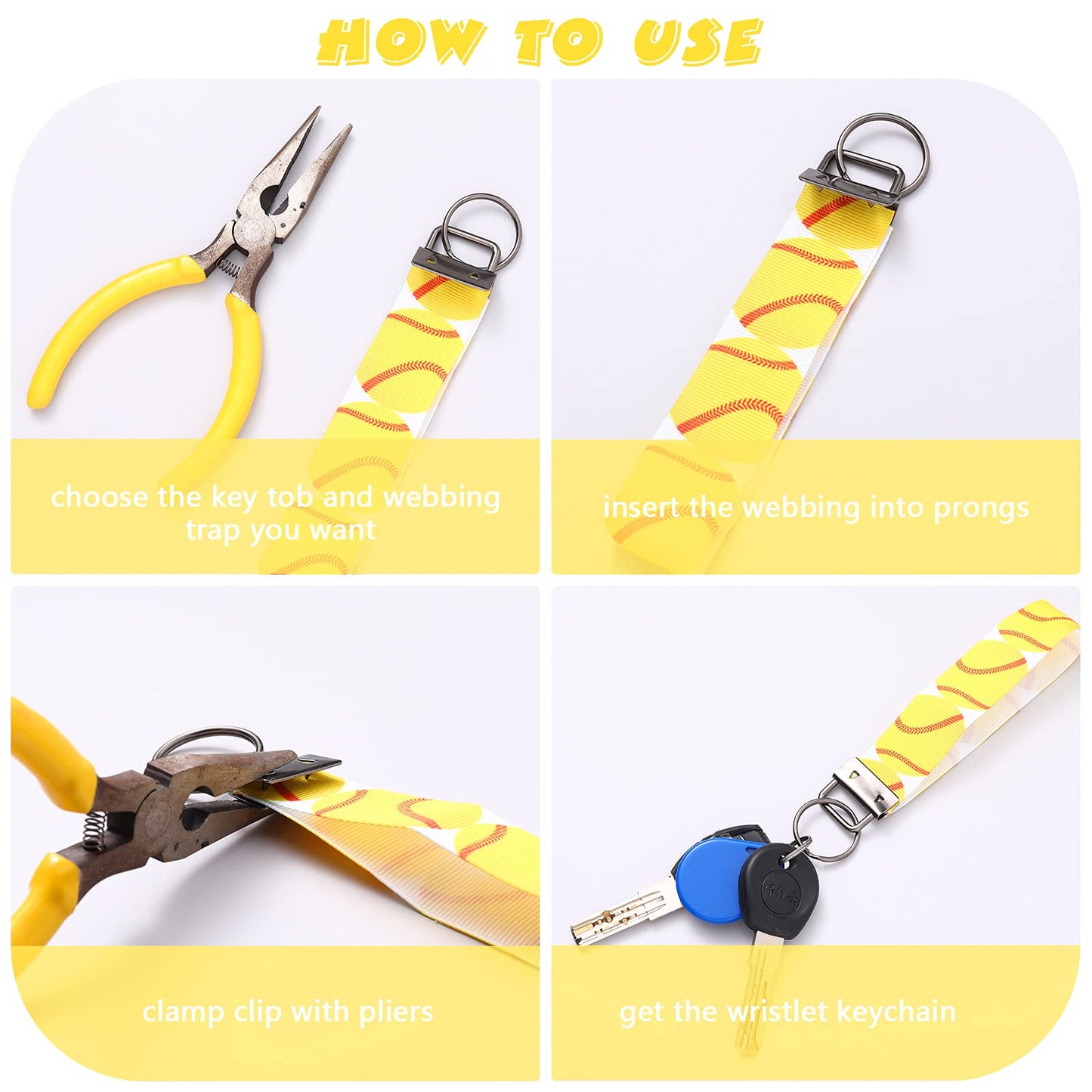 Furge 72 Pieces Key Fob Hardware Set Including 24 Wristlet with Keyring, Colorful Leather Keychain Tassel and Swivel Snap Hooks for Supplies, 6 Colors, Multicolor, Large
