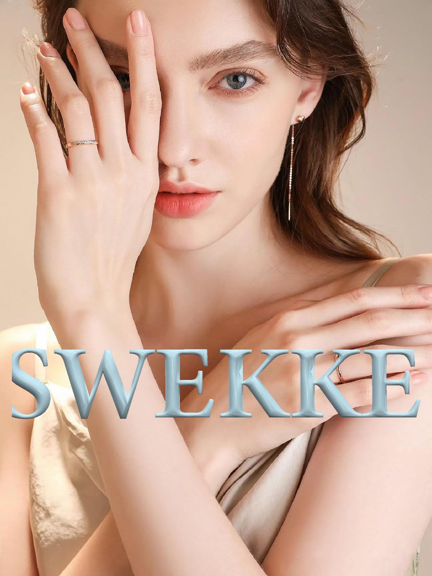 SWEKKE Medium Coffin Nude False Nails - 24pcs Full Cover Glossy Glue On Manicure Set with Nail Glue
