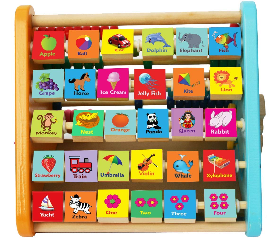TOWO Wooden Activity Centre Triangle Toys - flip Flop Alphabet Blocks Abacus Clock - Activity Cube for Toddlers 5 in 1- for Babies Montessori Learning-Wooden Toys for 1 Year Old