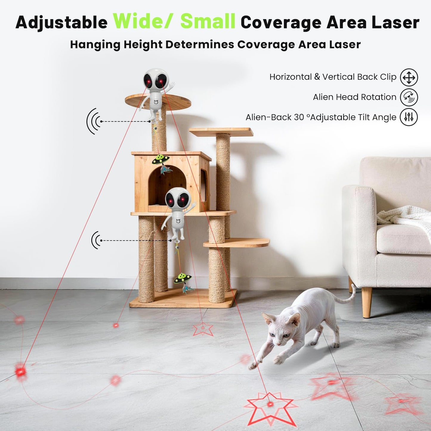 ORSDA Laser Cat Toys for Indoor Cats, 2 in 1 Interactive Automatic Dual Laser & Catnip UFO Dangler for Kitten Toys, Truly Random Trajectory Radar Motion-Activated, Rechargeable 4 Modes, Clamp Design