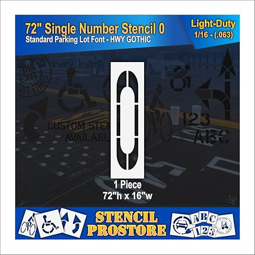 Pavement Stencils - 72 inch Single Number Stencil - 0-72" x 16" x 1/16" (63 mil) - Light-Duty