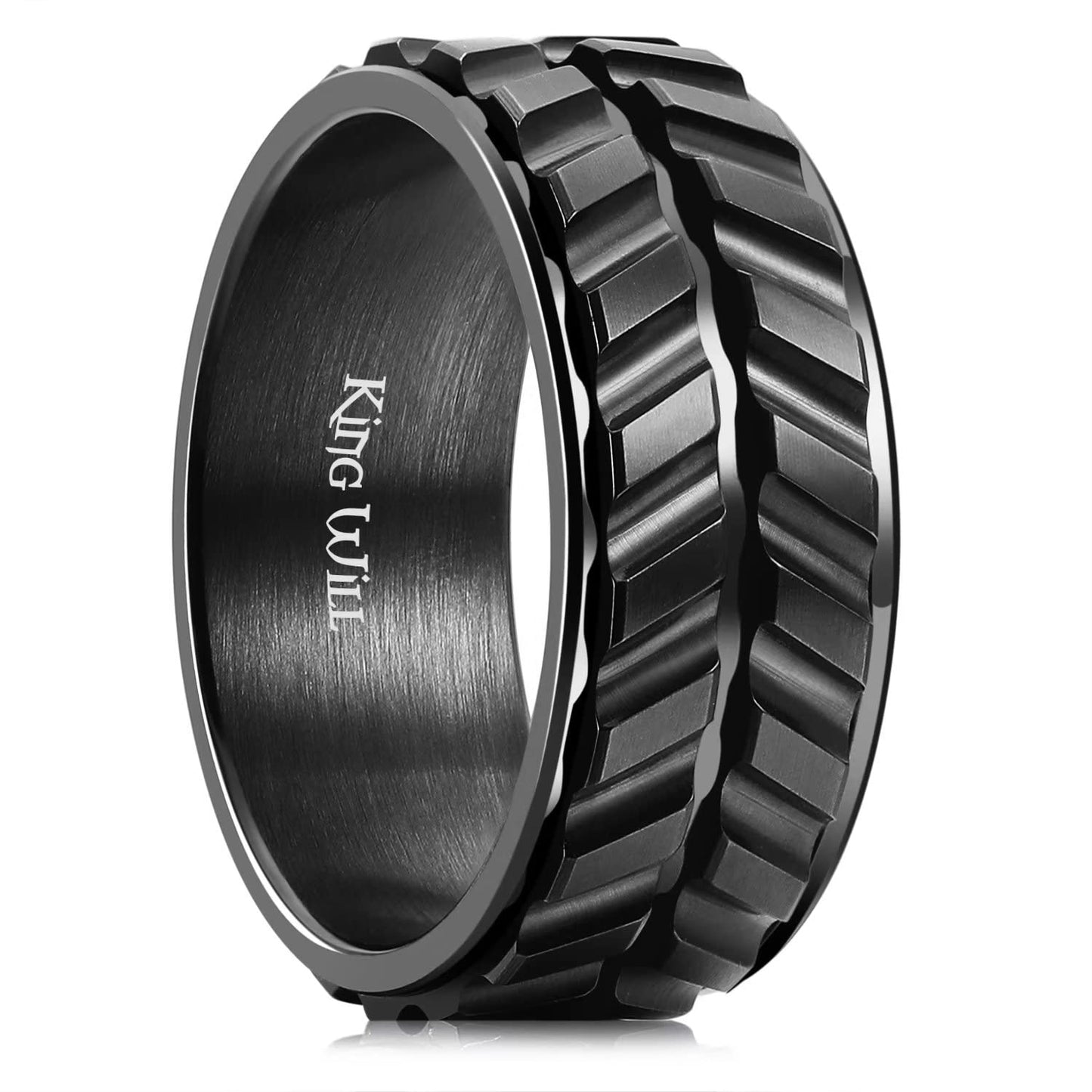 King Will Mens Black 8mm Spinner Rings Tire Stripe Groove Stainless Steel Anxiety Fidget Ring for Men Groove 7
