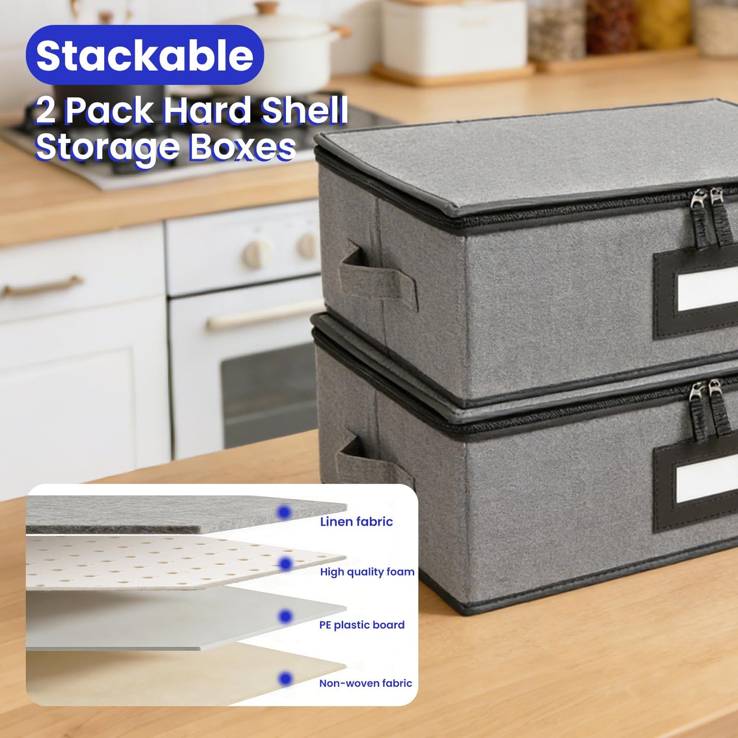 TMWANLT Mug Storage Box 2 Pack, Holds 24 Coffee Cup Stackable Holder Organizer Container with Dividers Lid Handle for Cabinet Dustproof Moving, Hard Shell, Packing Case Essentials for Organizing Gift