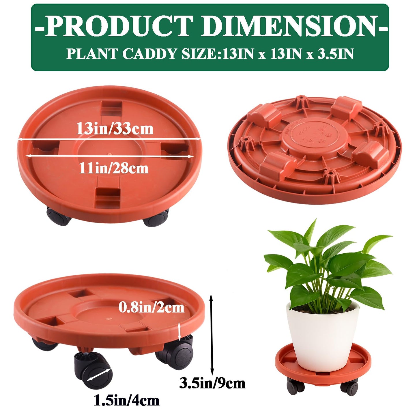 Tulpeed Rolling Plant Stand with Wheels 5 Pack 13 Inch Plant Caddy with Wheels Heavy Duty Plant Dolly Roller Base with Wheels Round Flower Pot Rack Holder Planter Trolley Tray, Red