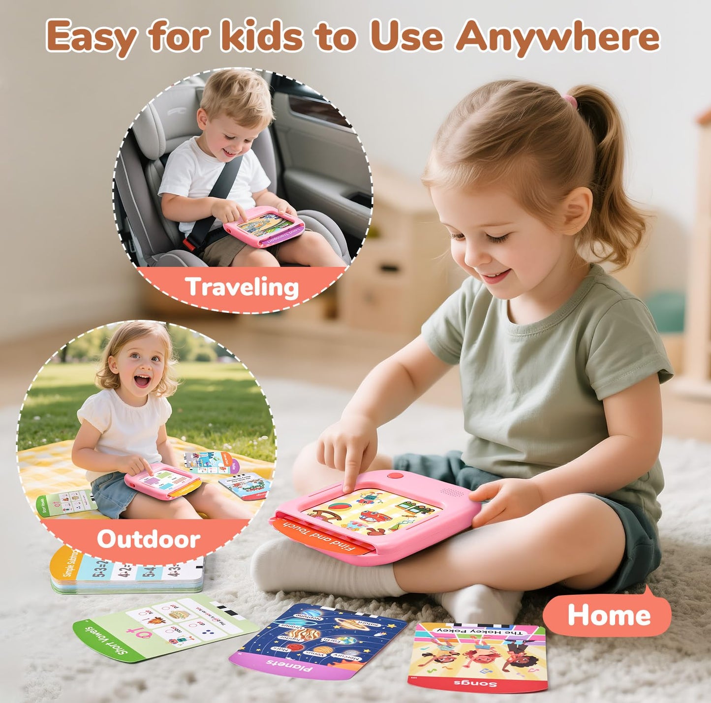 JoyCat Kids Learning Tablet, Phonics Talking Flash Cards, Learn to Read with 156 Pages, 40+ Themes, 600+ Words, 100+ Interactive Games, Screen-Free Learning Toys Birthday Gifts for 2-6 Year Old