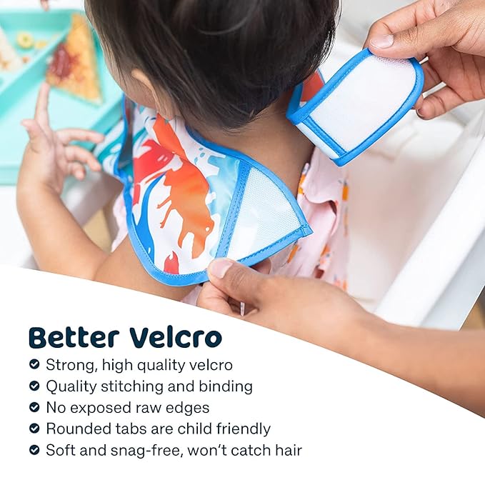 Tiny Twinkle Mess-Proof Baby Bibs for Eating | Waterproof, Wipeable Toddler Bibs with Catch-All Pocket | Feeding Bibs for Girls & Boys(3 Pack, Space)