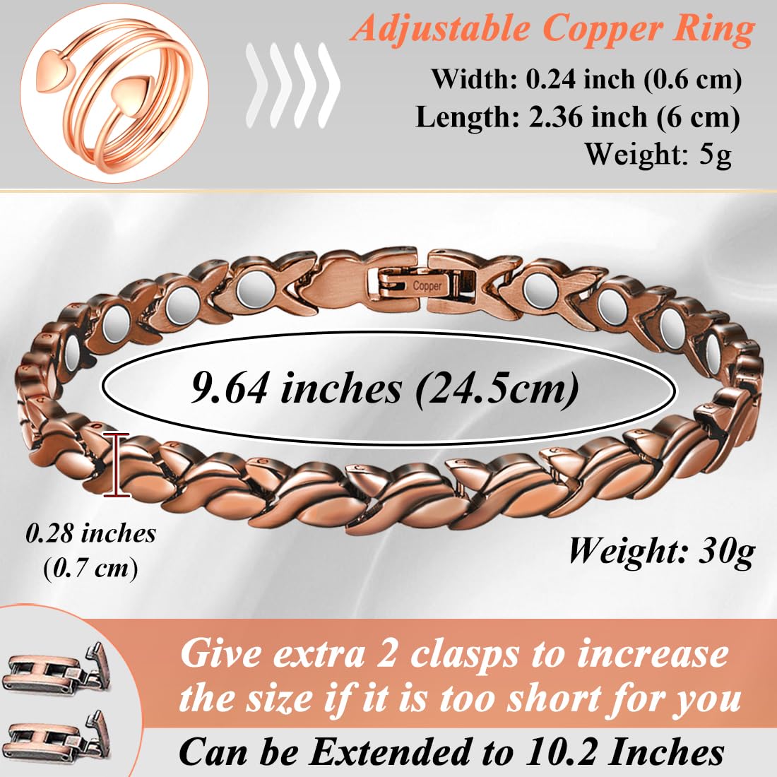 Cigmag Copper Anklet for Women Ultra Strength Solid Copper Anklet Bracelet Adjustable Length with Sizing Tool