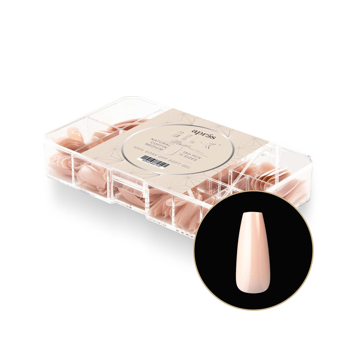 Apres Neutrals Gel-X Maisie Box Of Press On Nails, 11 Sizes 00-9, Soft Gel Nail Tip Box (150pcs) (Natural Coffin Medium, 150pcs)