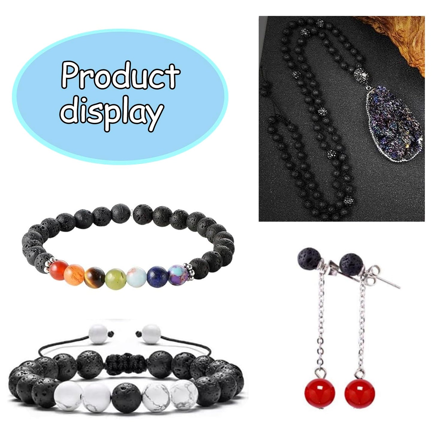 NITOPUPU 100Pcs 8mm Natural Black Volcanic Lava Gemstone Beads Round Loose Stone Beads for Jewerly Making with Crystal Stretch Cord