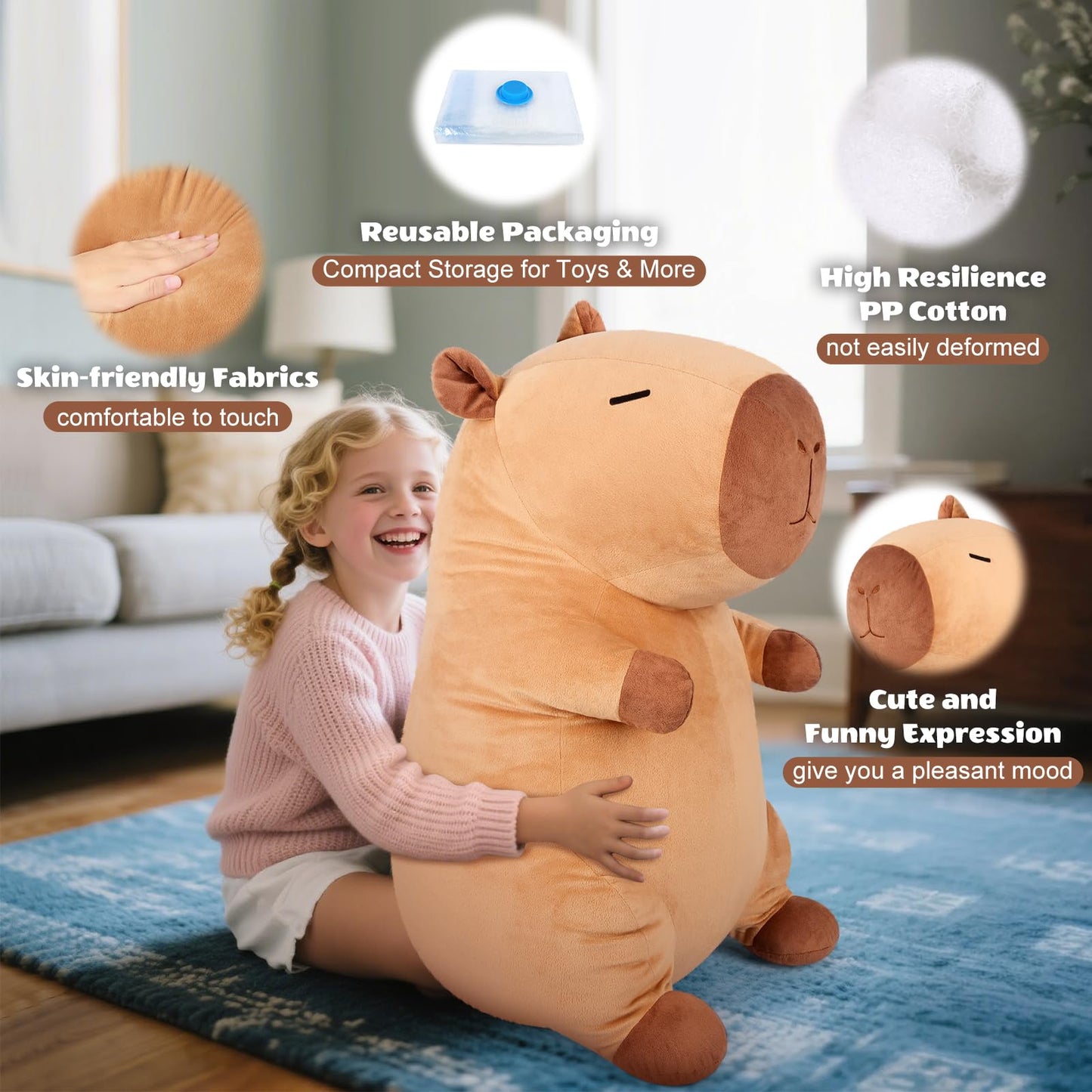 SuzziPals Giant Capybara Plush 30", Jumbo Soft Capybara Stuffed Animal, Giant Plush Toys Hugging Pillow and 5-in-1 Capybara Stuffed Animals with Babies Inside, 5PC Set Capybara