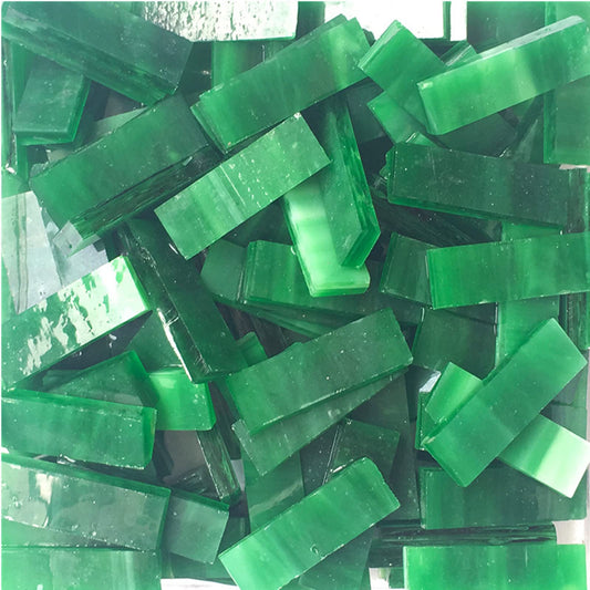 0.7X2.1 CM (0.27X0.82 inch) Stained Glass Strip,Clear Glass Mosaic Pieces DIY Mosaic Tiles Hobbies Art Crafts Material 200g(0.44lb) (Green)