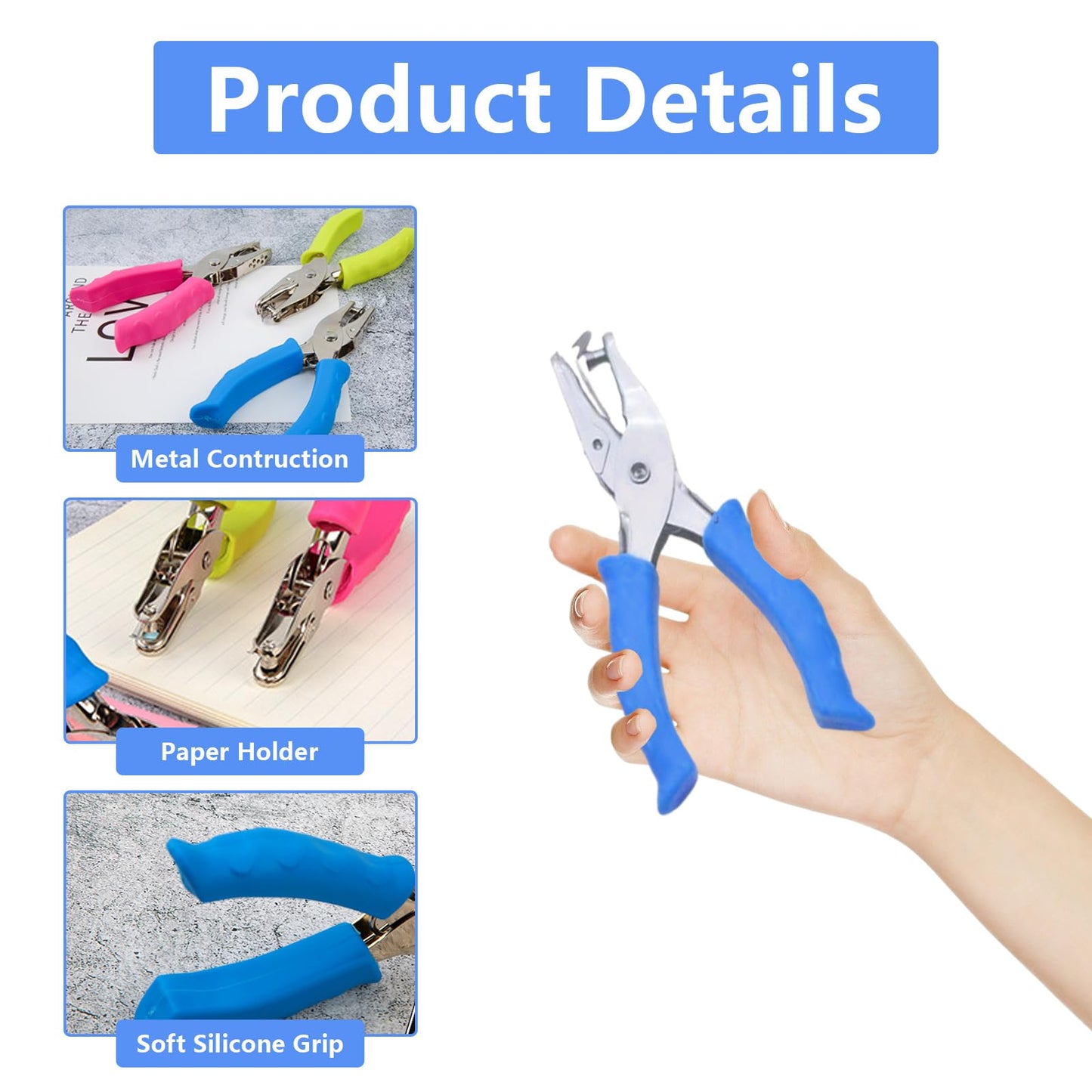 Hyuetrsa 12 Pcs Single Hole Puncher, 1/4 Inch Metal Handheld Hole Punch with Soft Grip, Circle Shape Single Hole Puncher for Craft Paper Labels Greeting Cards Notebook(Multicolor)