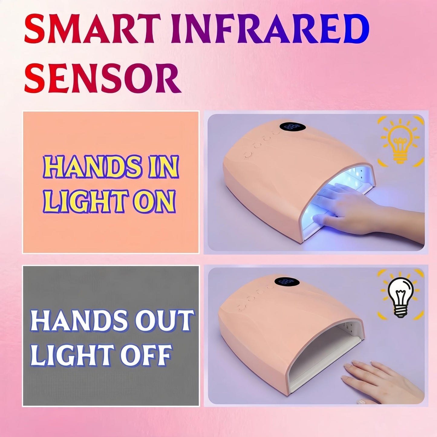 Nailartane Cordless UV Nail Lamp, 96W UV LED Nail lamp for Gel Polish & Acrylic Nails, Fast Curing Nail Light with 4 Timers, Detachable Base, Auto Sensor, 45 LED Beads, Salon & Home Use (Pink)