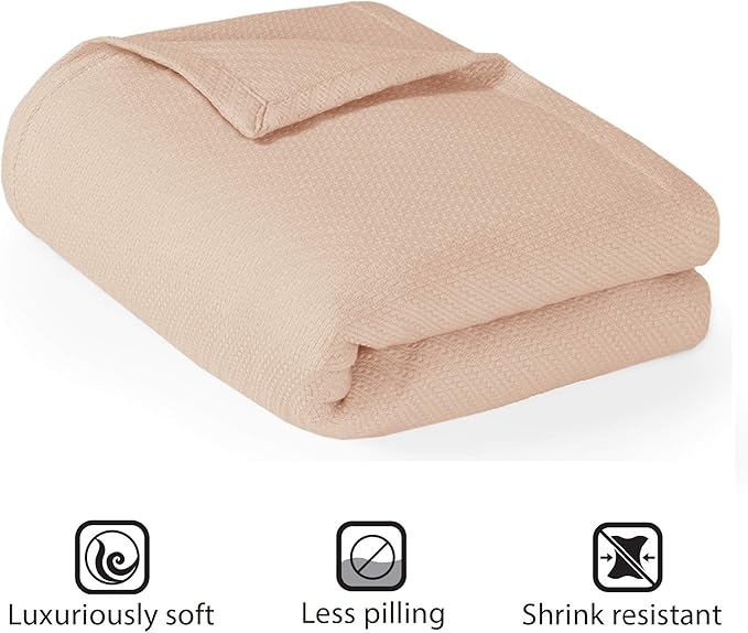 Madison Park Liquid Cotton Luxury Blanket Premium Soft Cozy 100% Ring Spun Cotton For Bed , Couch or Sofa, Twin, Blush