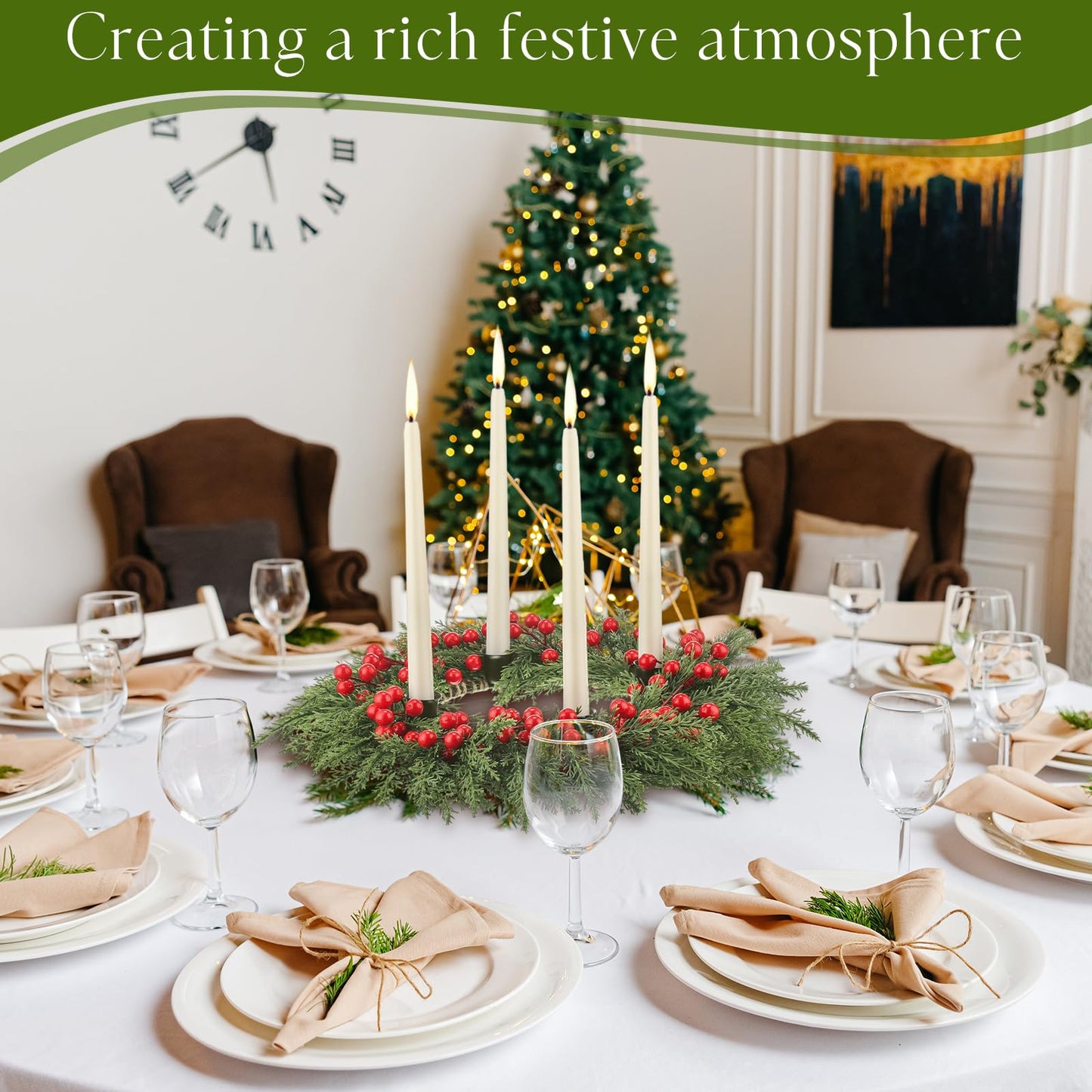 Kritkin Christmas Advent Wreath Ring DIY Candle Holder Traditional Catholic Christmas Decoration Set for Church Table Centerpiece Holiday Decorations Gift (Cypress)